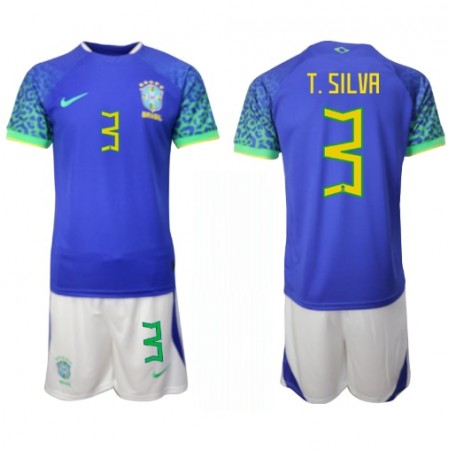 Camiseta de fútbol Brasil Thiago Silva 3 Niño 2ª equipación Copa Mundo 2022